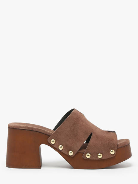 Heeled Slippers Carbuccia In Leather Coco abricot Brown women V3110B